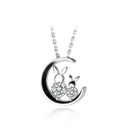 Collier Lune & Lapins rêveur en Argent Sterling 925  - Bijou Mon Amour