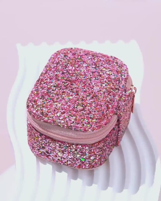 Organisateur de bijou transportable en similicuir à sequin multicolore